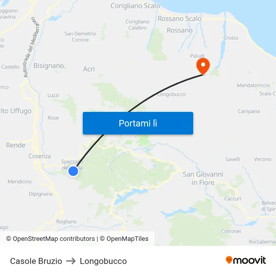 Casole Bruzio to Longobucco map