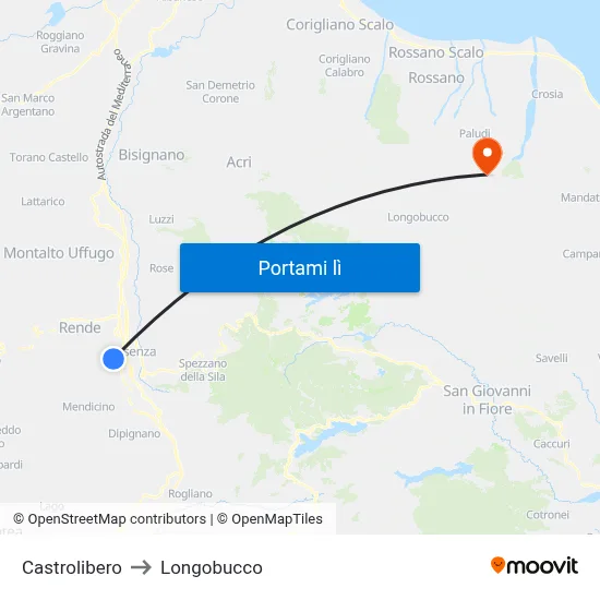 Castrolibero to Longobucco map