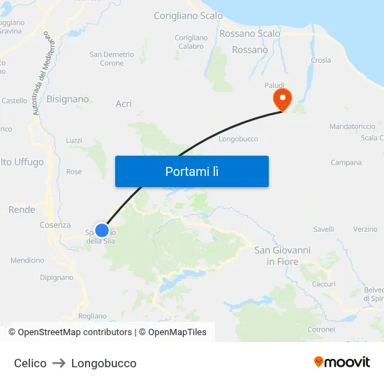 Celico to Longobucco map