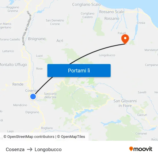Cosenza to Longobucco map