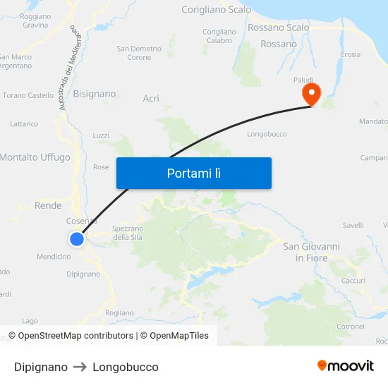 Dipignano to Longobucco map