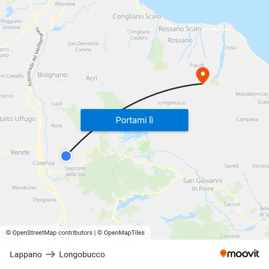 Lappano to Longobucco map