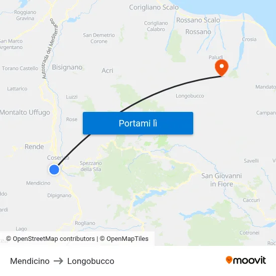 Mendicino to Longobucco map