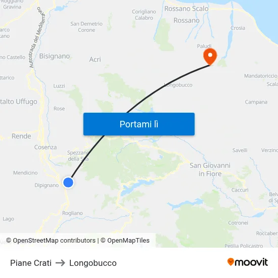 Piane Crati to Longobucco map