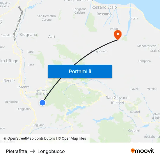 Pietrafitta to Longobucco map