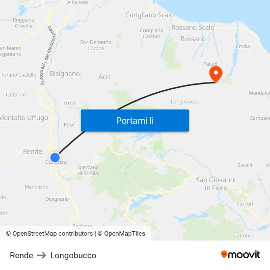 Rende to Longobucco map