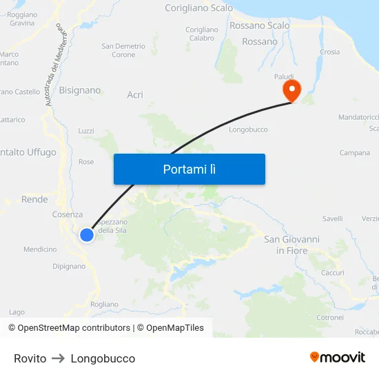 Rovito to Longobucco map