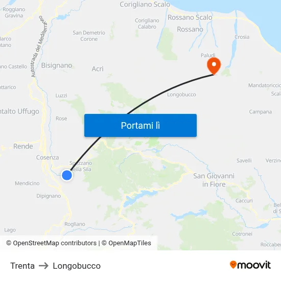 Trenta to Longobucco map