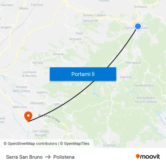 Serra San Bruno to Polistena map