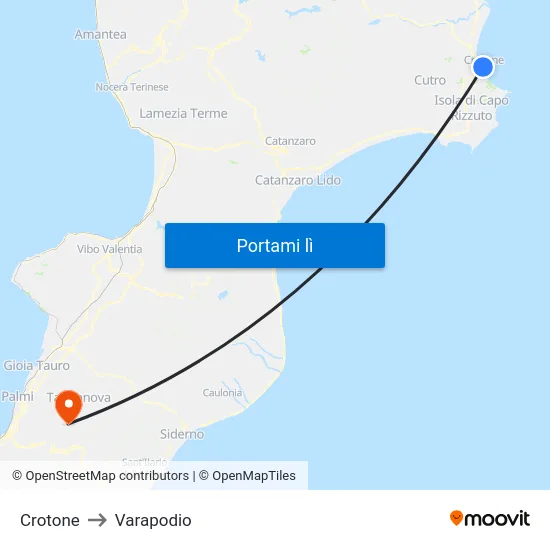 Crotone to Varapodio map