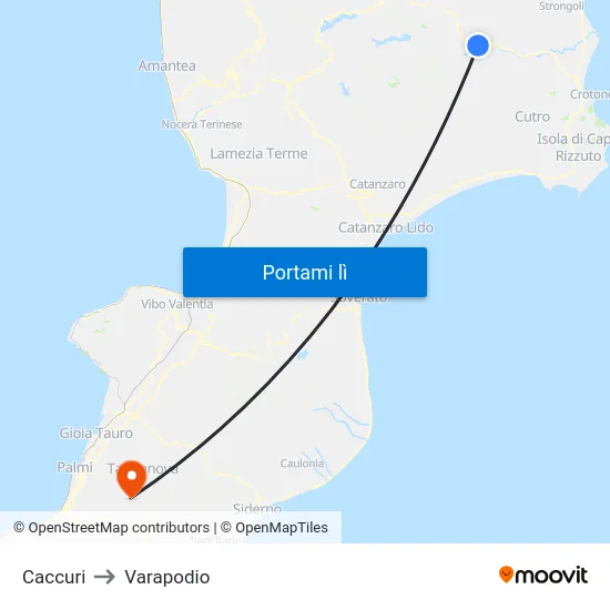 Caccuri to Varapodio map