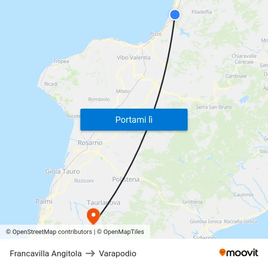 Francavilla Angitola to Varapodio map