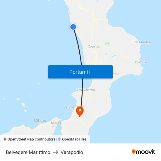 Belvedere Marittimo to Varapodio map