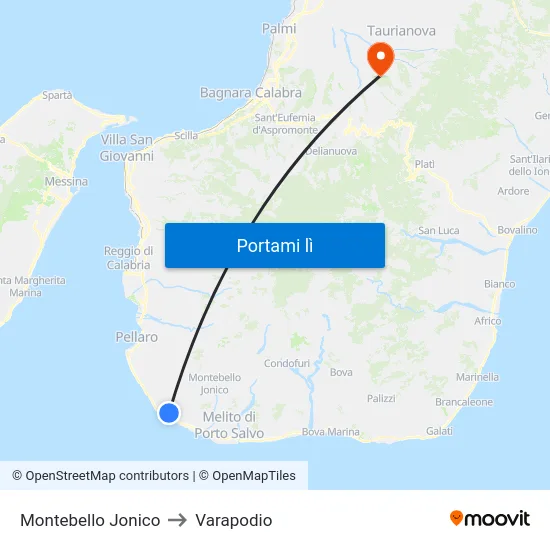 Montebello Jonico to Varapodio map