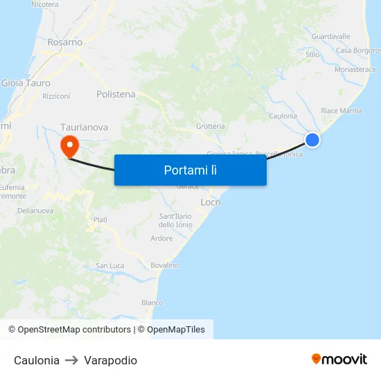 Caulonia to Varapodio map