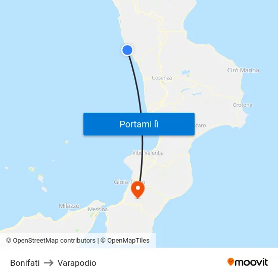 Bonifati to Varapodio map