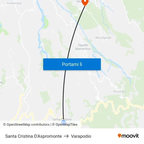 Santa Cristina D'Aspromonte to Varapodio map