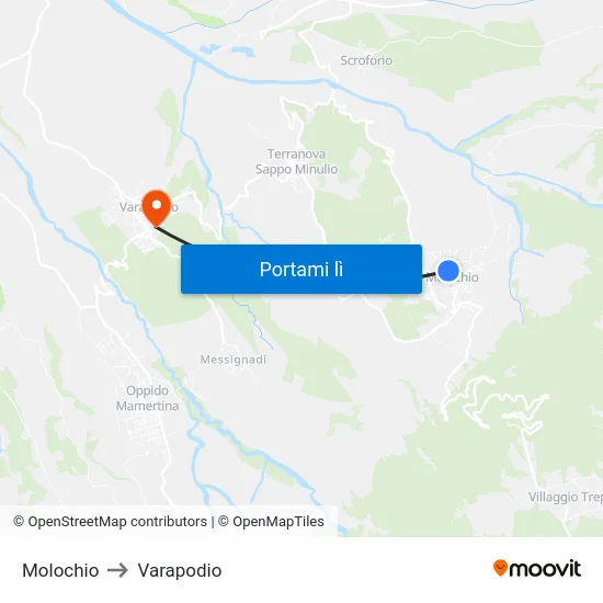 Molochio to Varapodio map