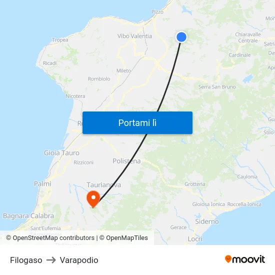 Filogaso to Varapodio map