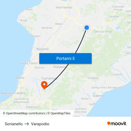 Sorianello to Varapodio map