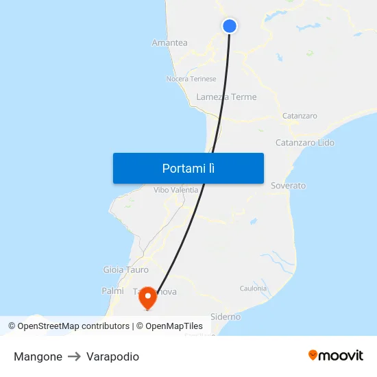 Mangone to Varapodio map