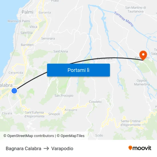 Bagnara Calabra to Varapodio map