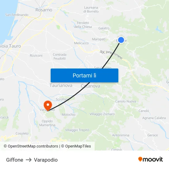 Giffone to Varapodio map