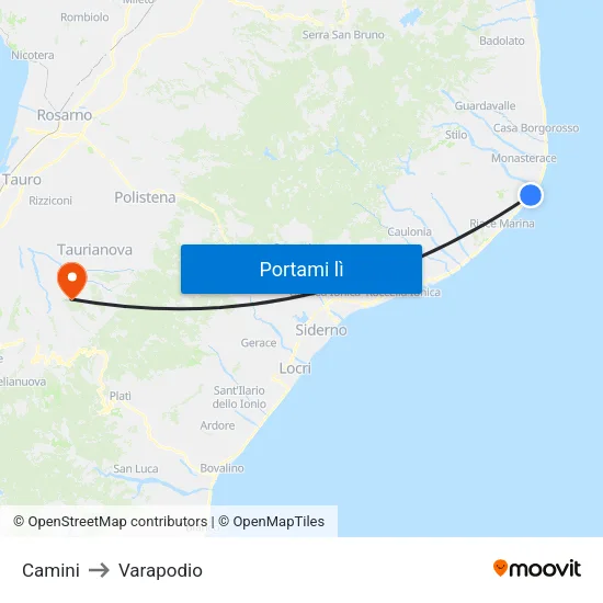 Camini to Varapodio map