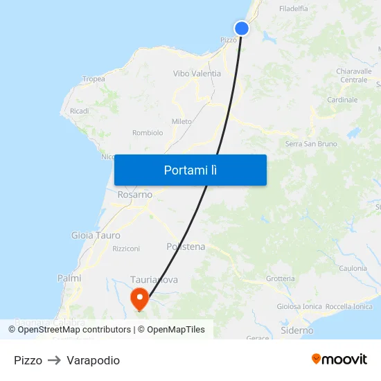 Pizzo to Varapodio map
