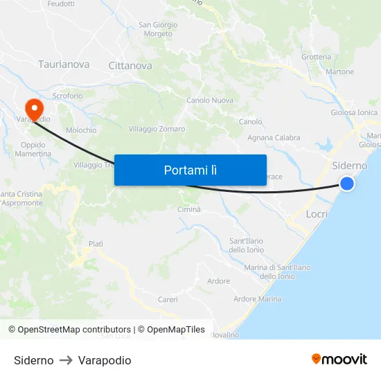 Siderno to Varapodio map