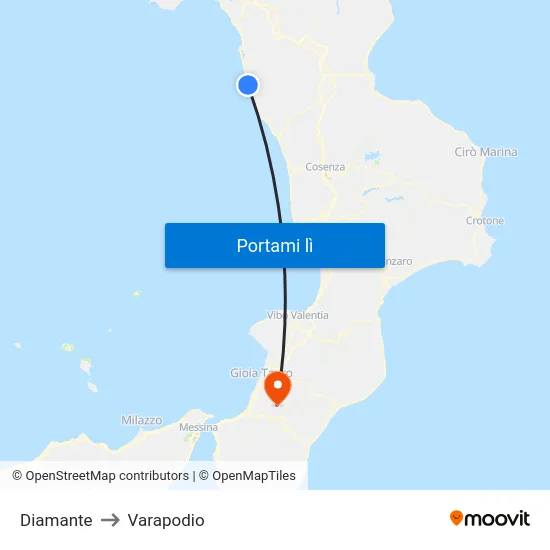 Diamante to Varapodio map
