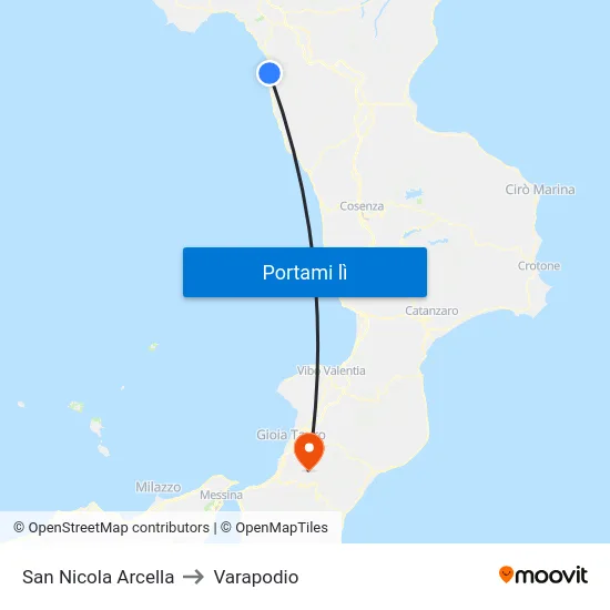 San Nicola Arcella to Varapodio map