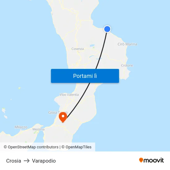 Crosia to Varapodio map