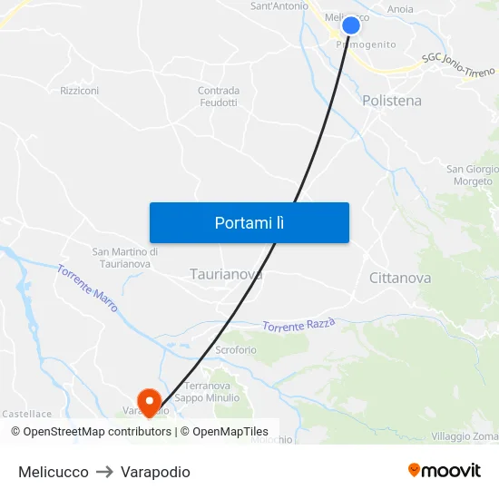 Melicucco to Varapodio map