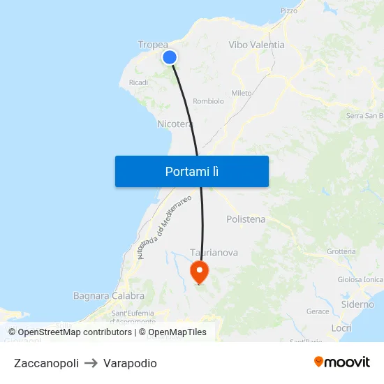 Zaccanopoli to Varapodio map