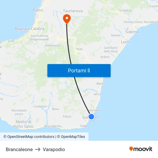 Brancaleone to Varapodio map