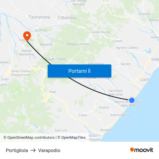 Portigliola to Varapodio map