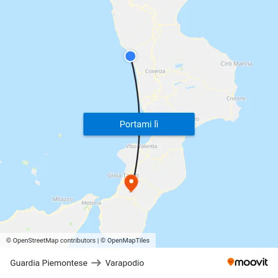 Guardia Piemontese to Varapodio map