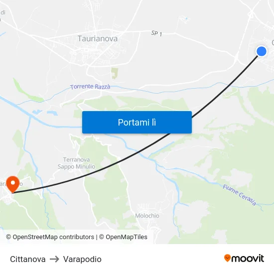 Cittanova to Varapodio map