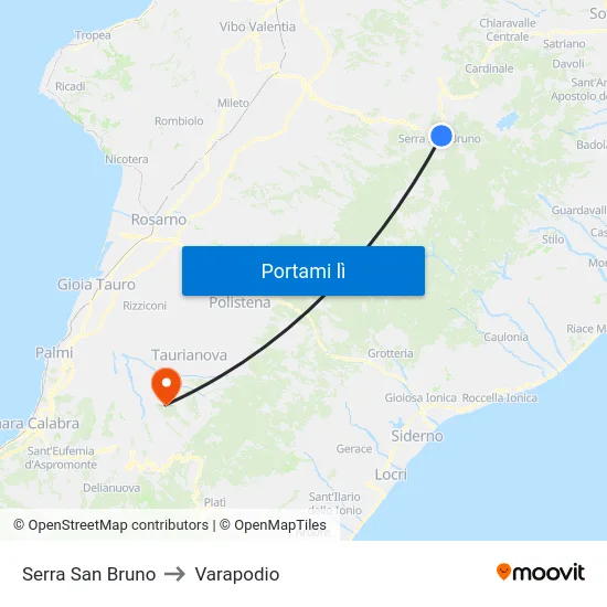 Serra San Bruno to Varapodio map