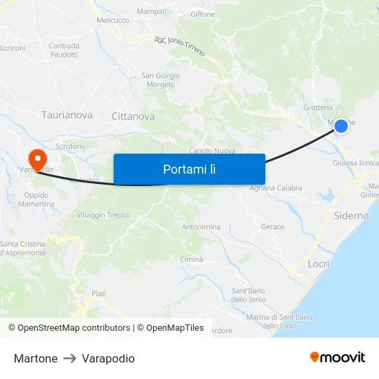Martone to Varapodio map