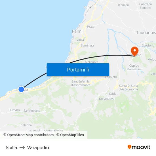 Scilla to Varapodio map
