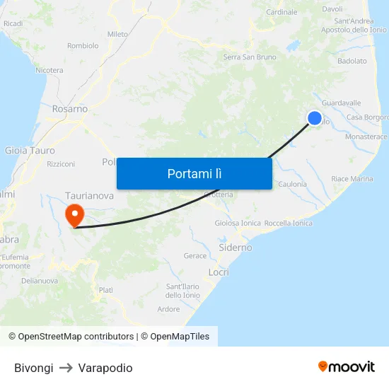 Bivongi to Varapodio map