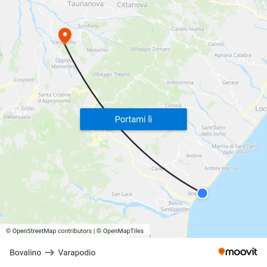 Bovalino to Varapodio map