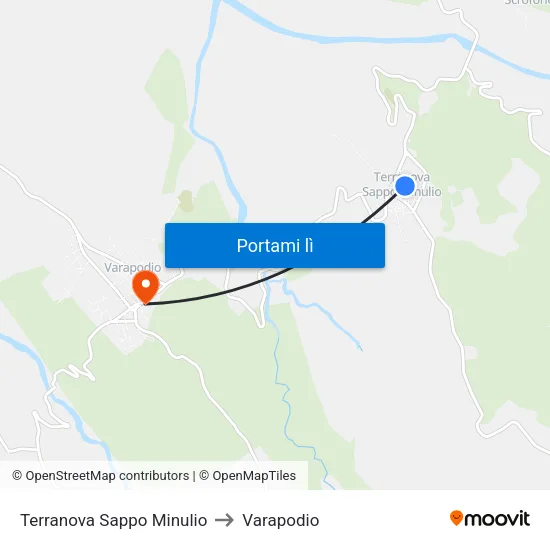 Terranova Sappo Minulio to Varapodio map