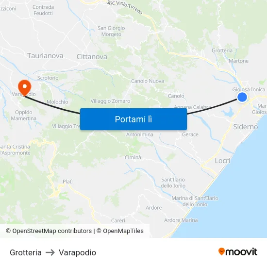 Grotteria to Varapodio map
