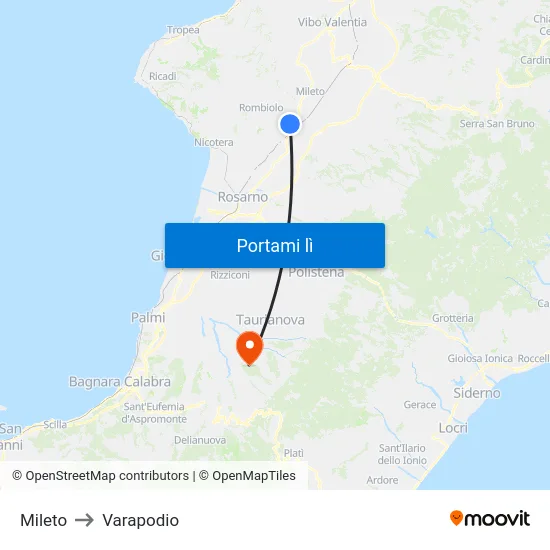 Mileto to Varapodio map