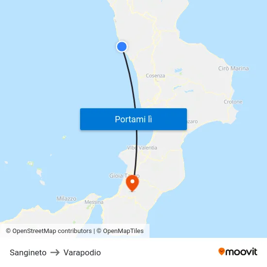 Sangineto to Varapodio map