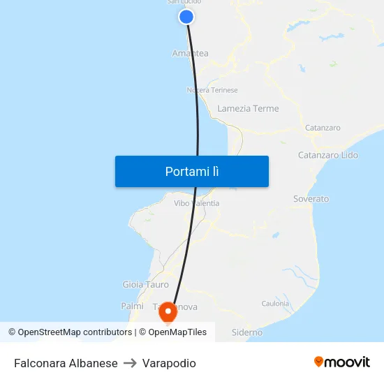 Falconara Albanese to Varapodio map