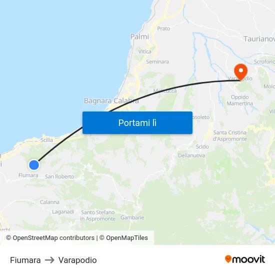 Fiumara to Varapodio map